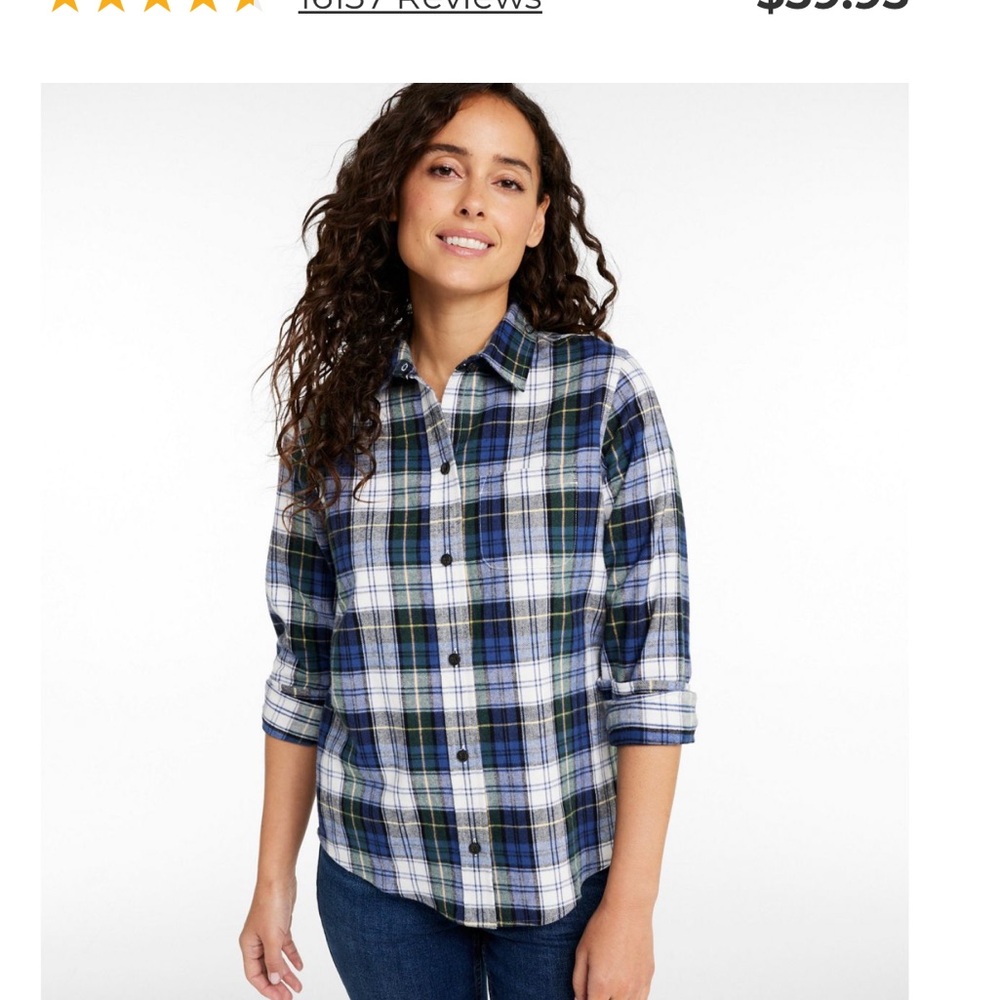 L.L. Bean Blue and Green Plaid Button Down Shirt